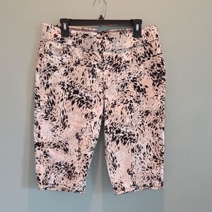 Nine West Heidi Pull-On Skimmer Pants Size 14 Black/Cream Print